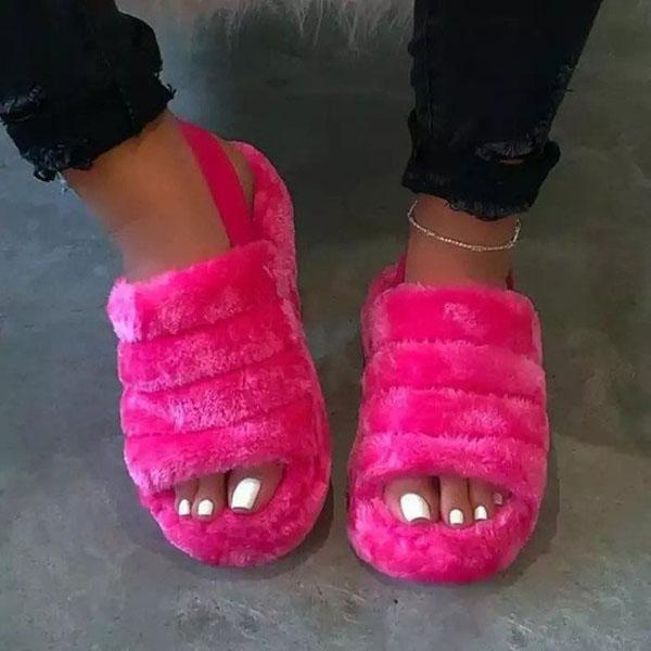 Fur Sling Back Slipper Sandals