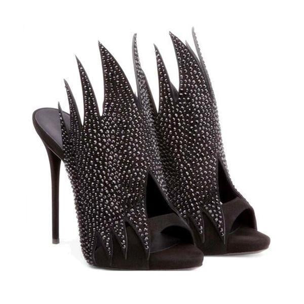 Women Crystal Irregular Cut Peep Toe Stiletto Hight Heels Sandals