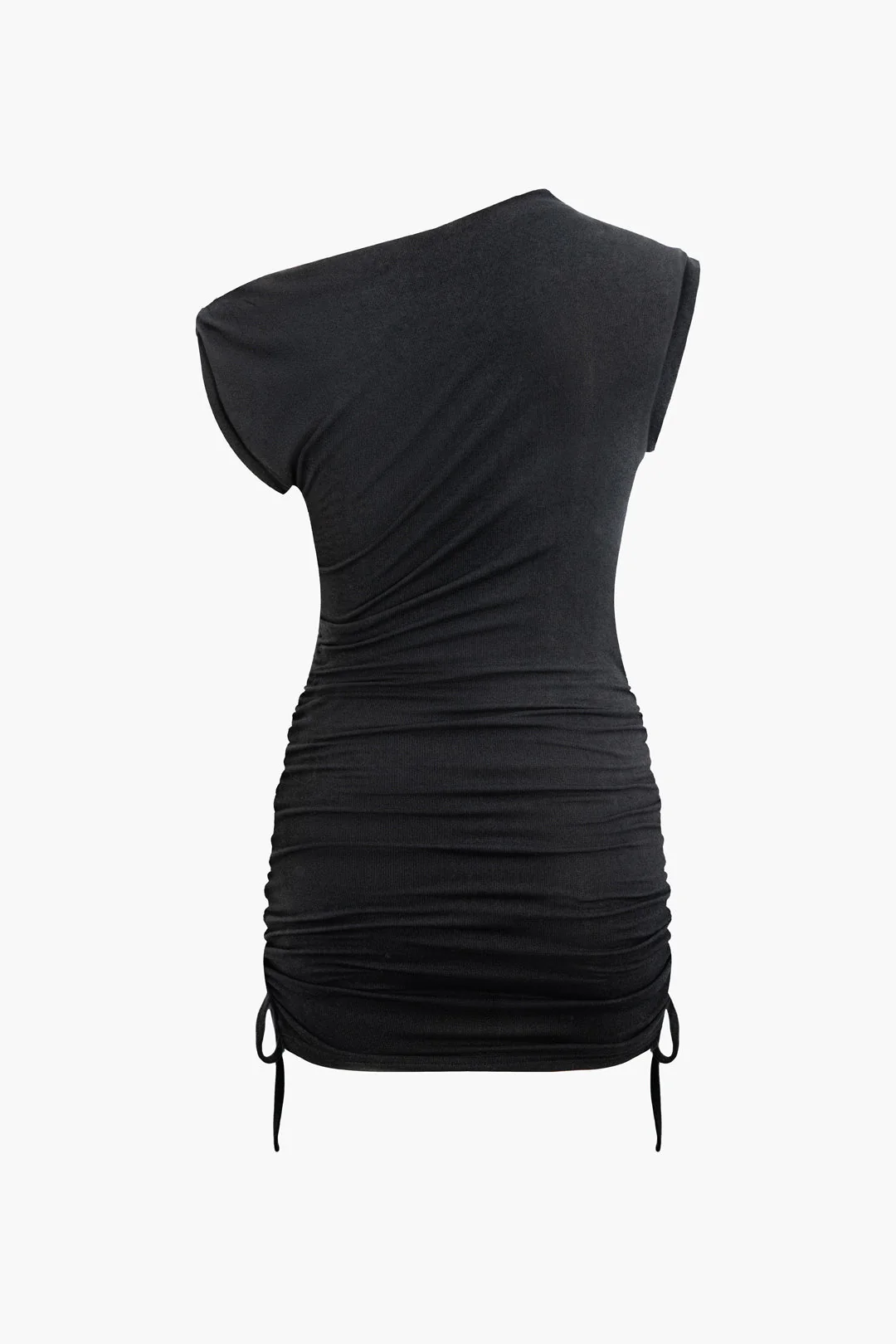 Ruched Asymmetry Neck Tie Knot Mini Dress