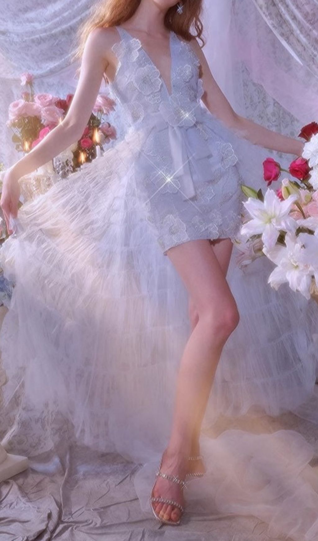 Flower Sequin Beaded Mesh Maxi Dress