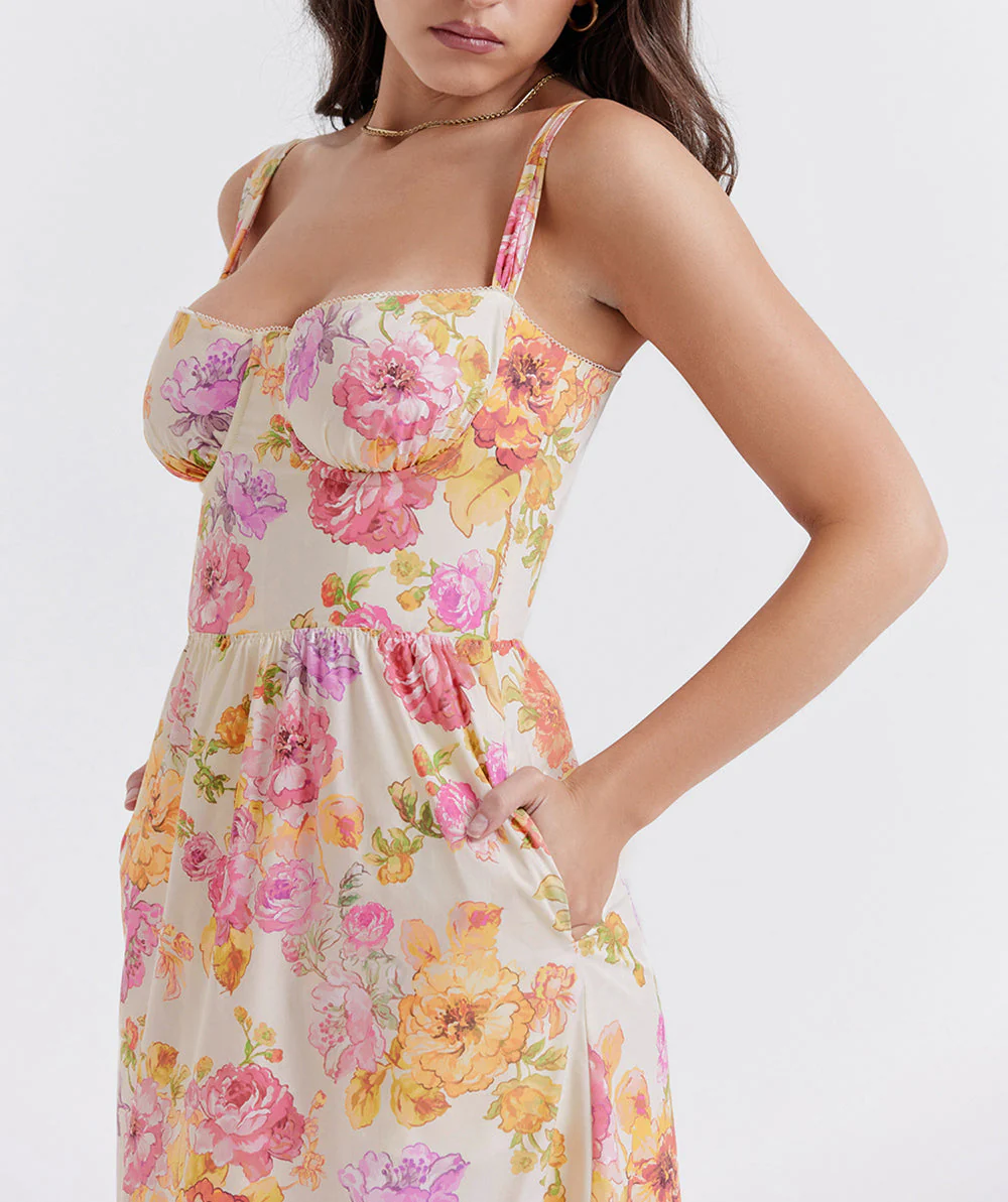 Ivory Floral Midi Dress