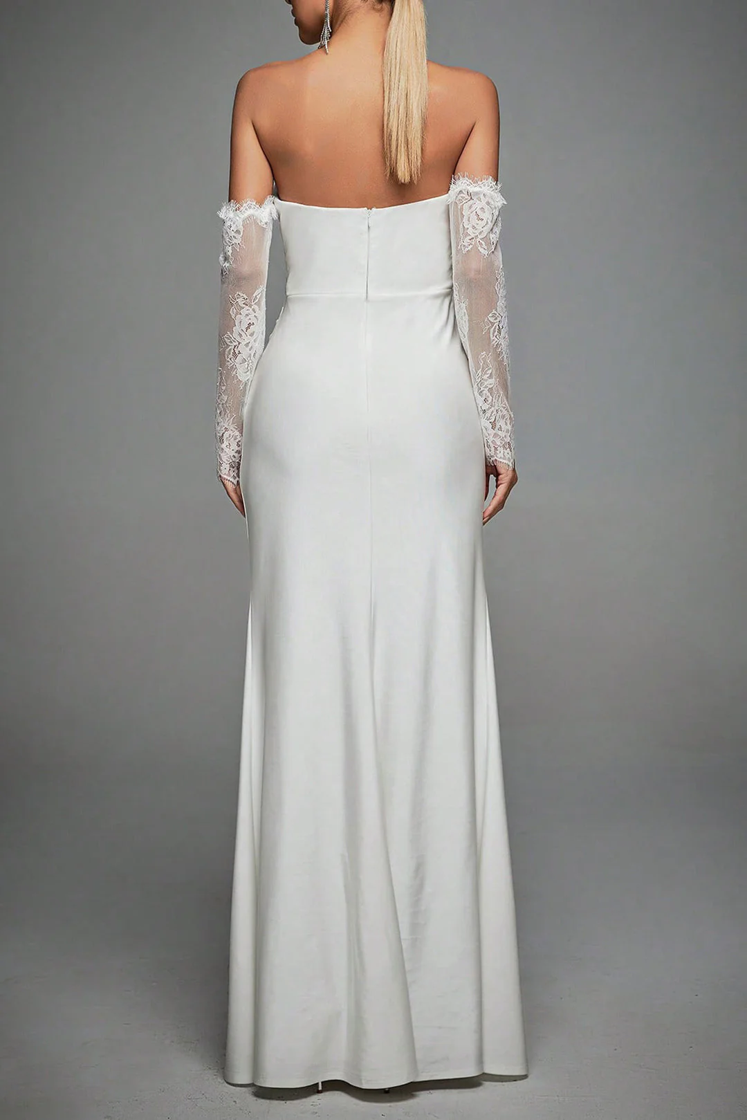 Lace Patchwork Backless Strapless Maxi Dress