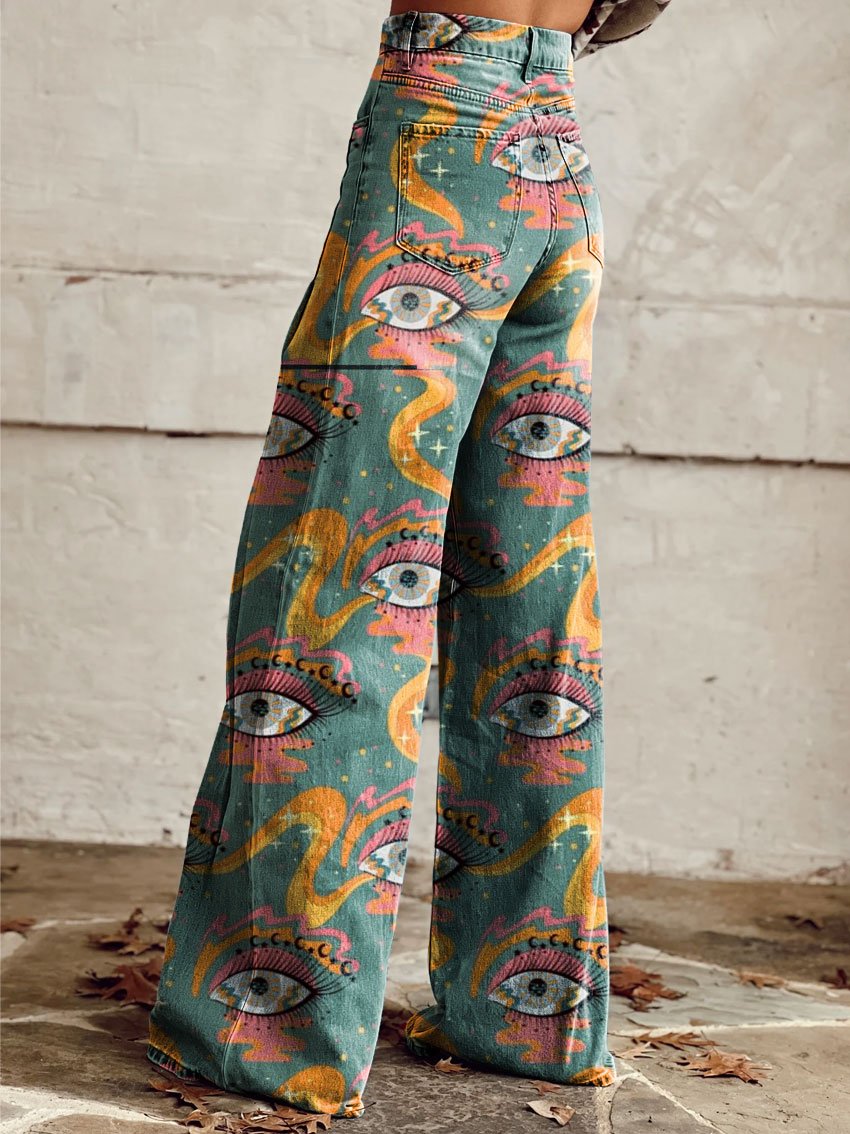 Women's Vintage Print Casual Wide Leg Pants