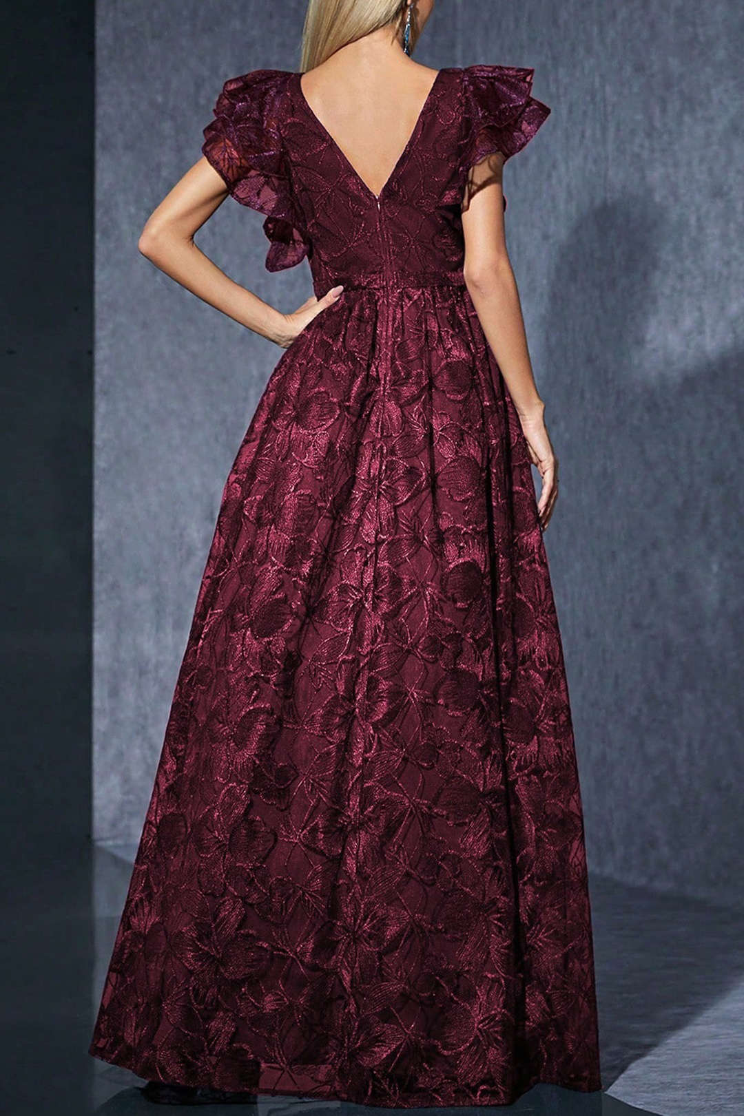 Lace Flutter Sleeve Maxi Dress